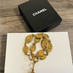 CHANEL Vintage Gold CC Logo Charm Bracelet